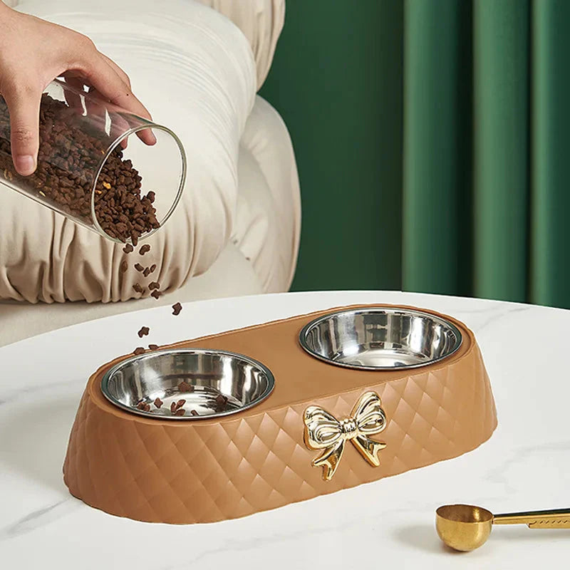 Elegant Stainless Steel Pet Bowl Set with Bow Tie Design – Durable and Stylish Feeding Solution