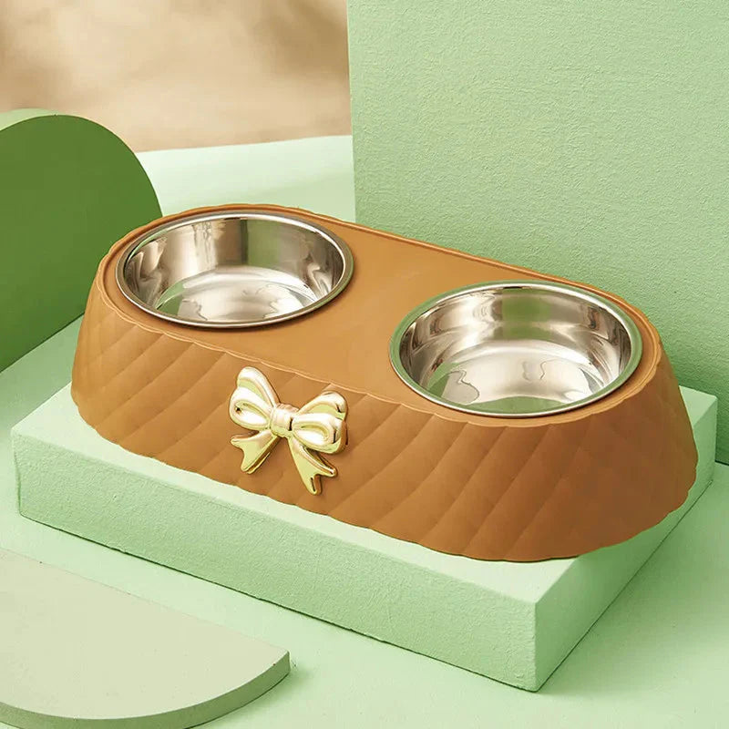 Elegant Stainless Steel Pet Bowl Set with Bow Tie Design – Durable and Stylish Feeding Solution