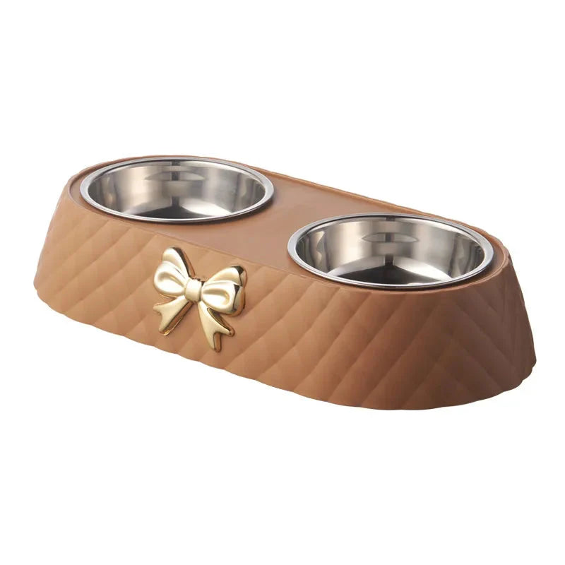 Elegant Stainless Steel Pet Bowl Set with Bow Tie Design – Durable and Stylish Feeding Solution