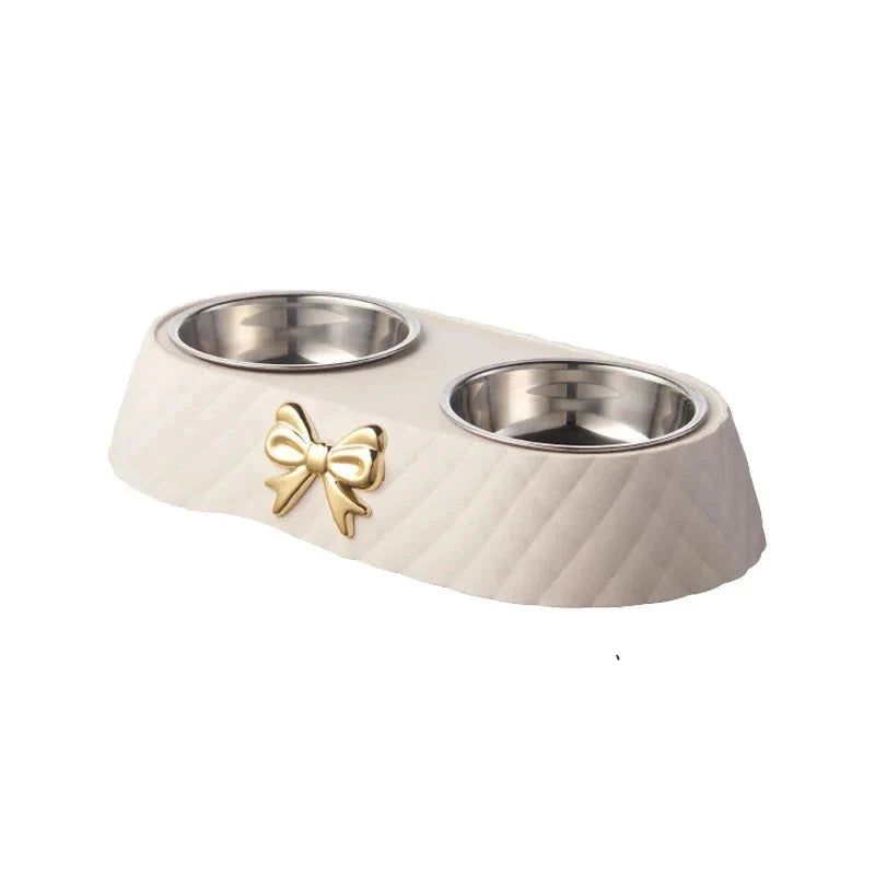 Elegant Stainless Steel Pet Bowl Set with Bow Tie Design – Durable and Stylish Feeding Solution