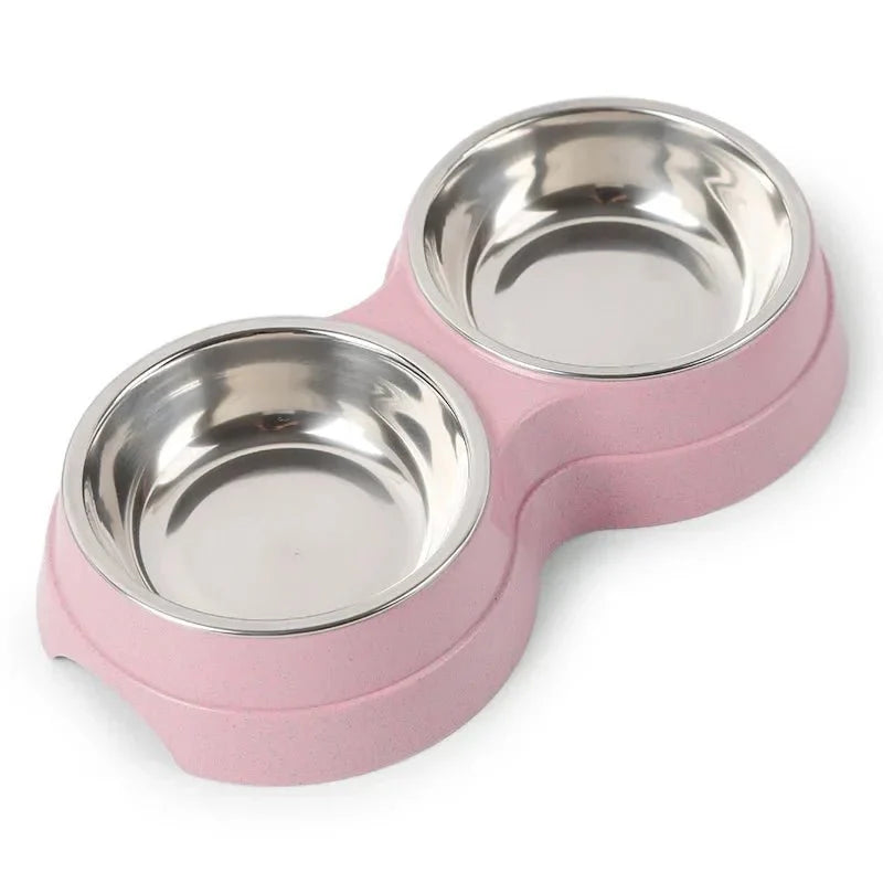 Double Stainless Steel Pet Bowl Set for Dogs and Cats – Non-Slip Design