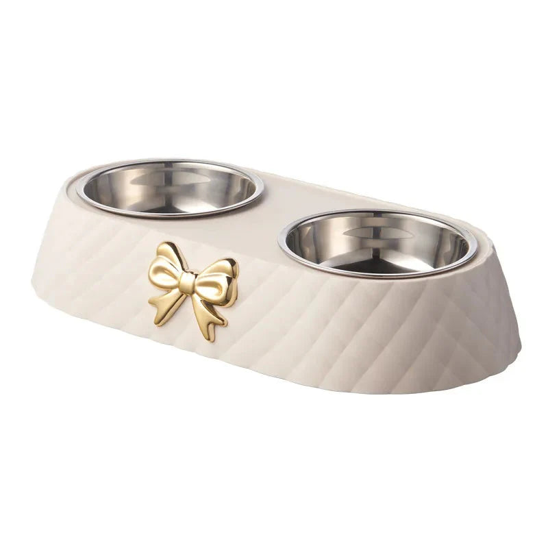 Elegant Stainless Steel Pet Bowl Set with Bow Tie Design – Durable and Stylish Feeding Solution