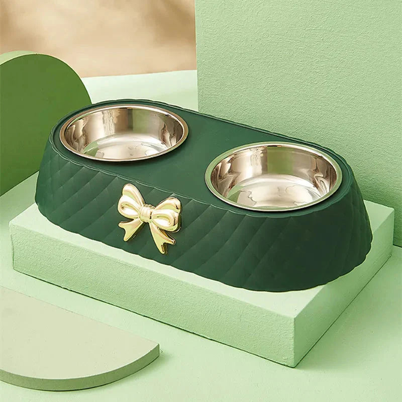 Elegant Stainless Steel Pet Bowl Set with Bow Tie Design – Durable and Stylish Feeding Solution