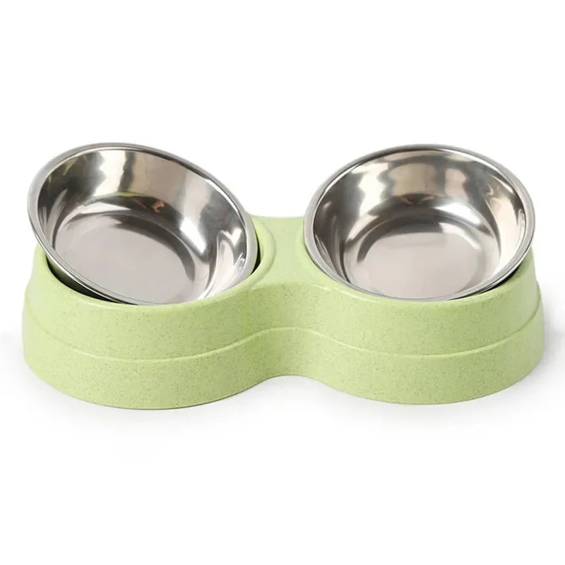 Double Stainless Steel Pet Bowl Set for Dogs and Cats – Non-Slip Design