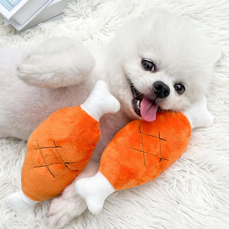 Double Bone Chicken Leg Plush Toy with Sound, Includes BB Device, Pet Toy for Dogs and Cats