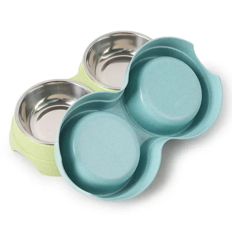 Double Stainless Steel Pet Bowl Set for Dogs and Cats – Non-Slip Design